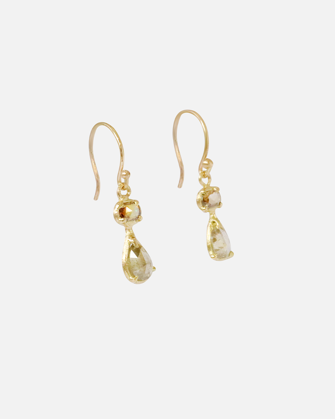 Silk / Cognac & Olive Diamond Drop Earrings By Hiroyo in earrings Category