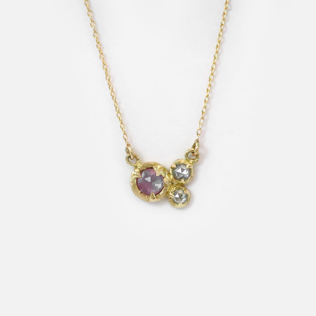 Silk / Pink Sapphire & Cloudy Diamond Pendant By Hiroyo