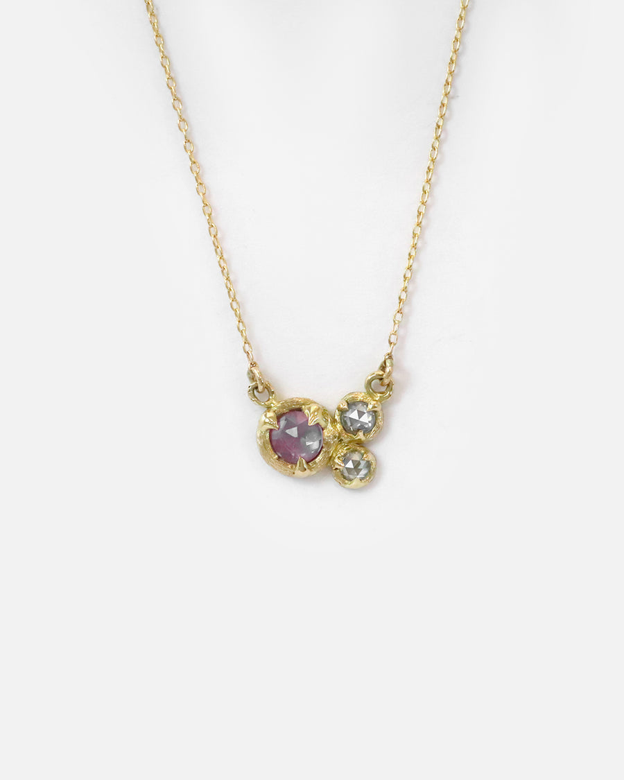 Silk / Pink Sapphire & Cloudy Diamond Pendant By Hiroyo in pendants Category