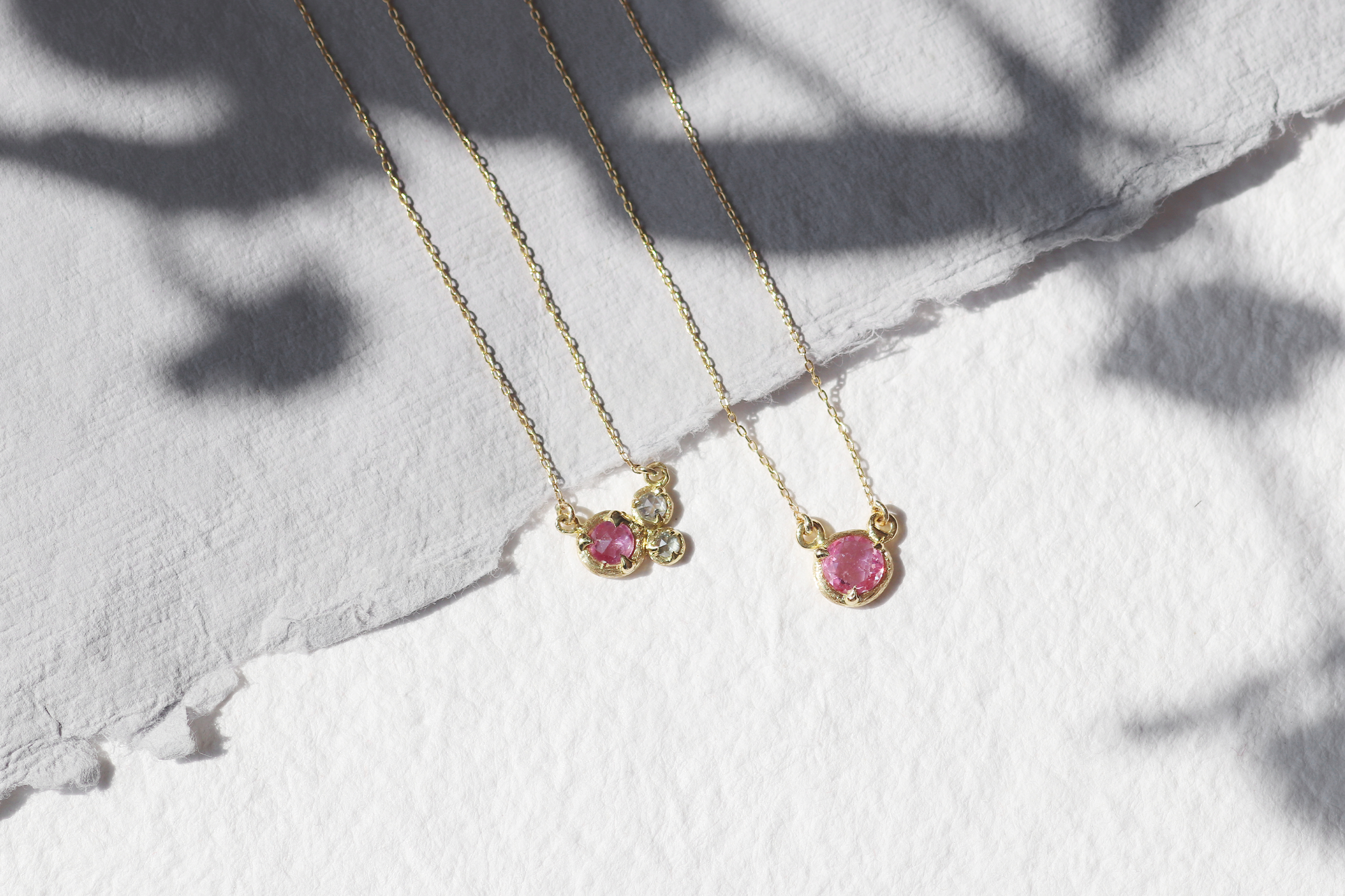 Silk / Pink Sapphire & Cloudy Diamond Pendant By Hiroyo in pendants Category