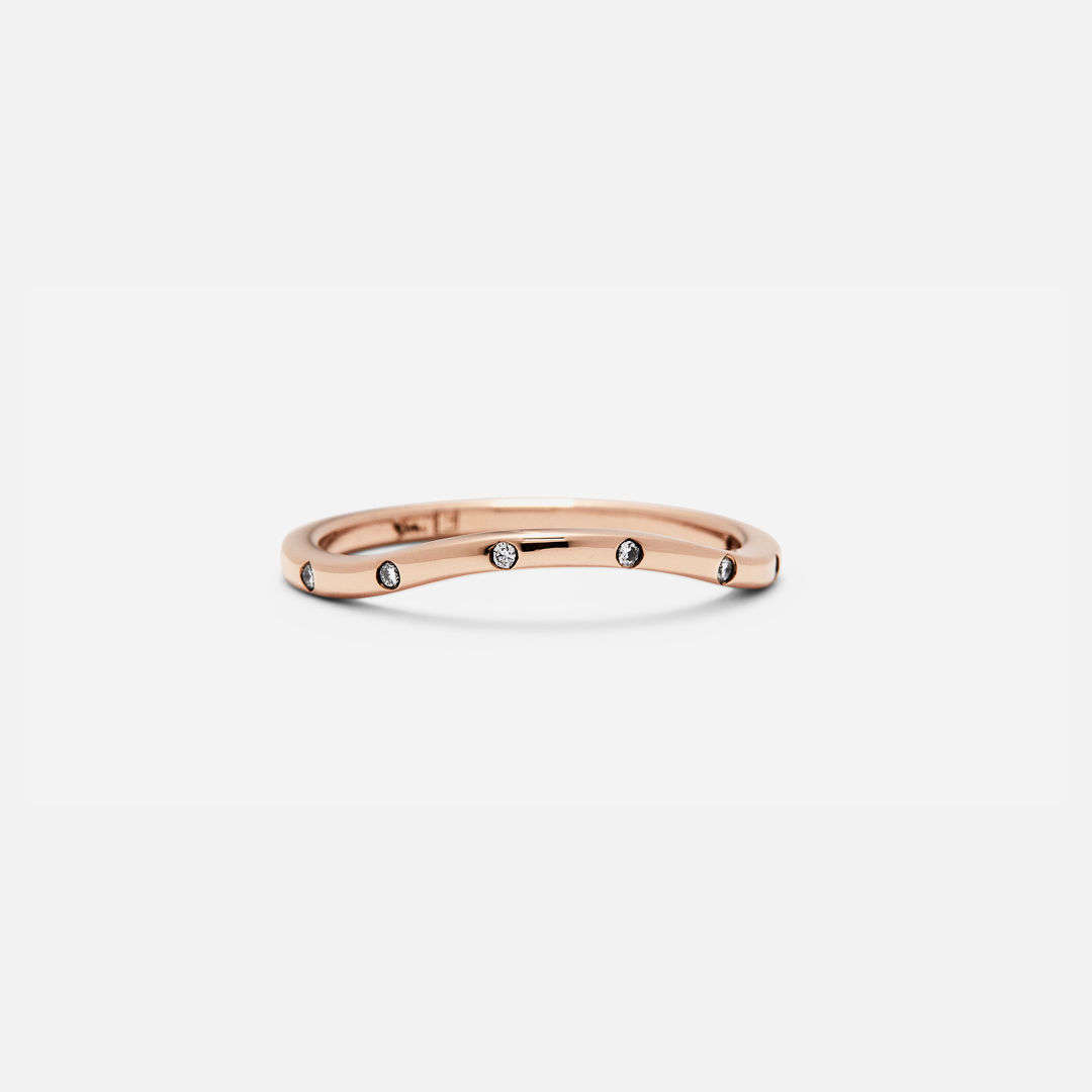 Wave Band / Flush 8 Diamonds Ready To Ship 18k Pink Gold in Size 7.25 with Polished Finish By fitzgerald jewelry in WEDDING Category