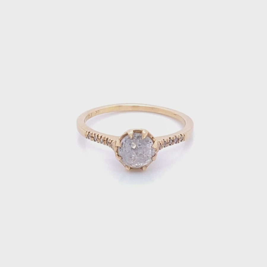 Pave 8 Octagon / Salt + Pepper Diamond + Yellow Gold